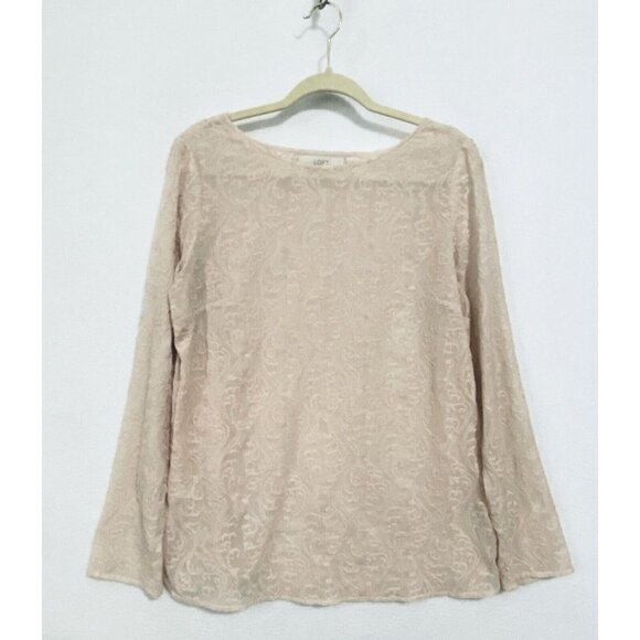 LOFT Top Womens Medium Lace Pullover Long Sleeve Blush Pink Cottagecore Boho - Picture 1 of 7